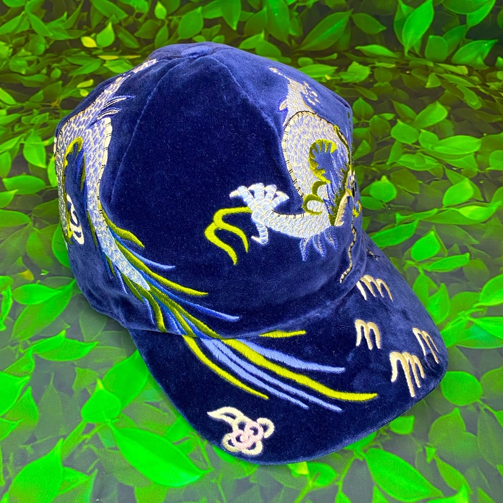 GUCCI DRAGON BLUE VELVET CAP HAT (L)/(59) - New
